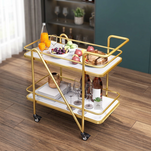Modern Three-Layer Metal Utility <b>Cart</b> with Wheels for Living Room Drink and Food <b>Storage</b> Rectangle Shape Glossy Finish - Product Image 5