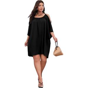 Vestido de Verano Personalizado para Mujer, Talla Grande, Hombros Descubiertos, Corte Holgado, Casual, Manga Corta, Transpirable, Tejido, para Uso Diario - Product Image 3