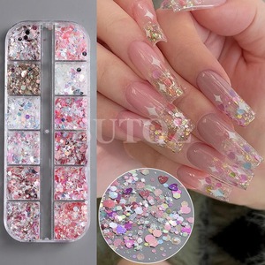 12 Grid Mixed Color Star Circle Nail Stickers Sparkling Glitter Decoration Decals for Manicure Supplies - Product Image 2