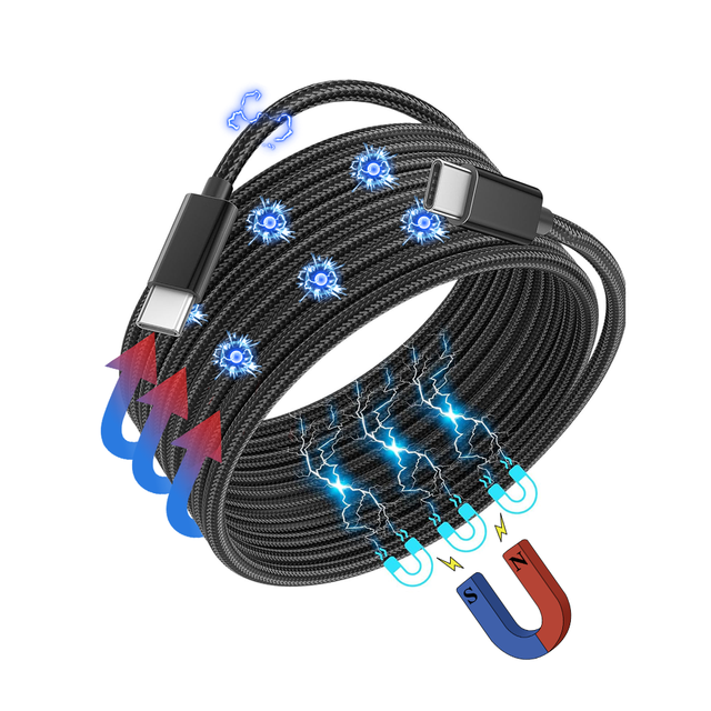 5ft 3A Magnetic Magnet Usb Type C Self Winding Coil Data Cable 60W Fast Charging Usb C Charger Magnetic Charging Cable for Phone