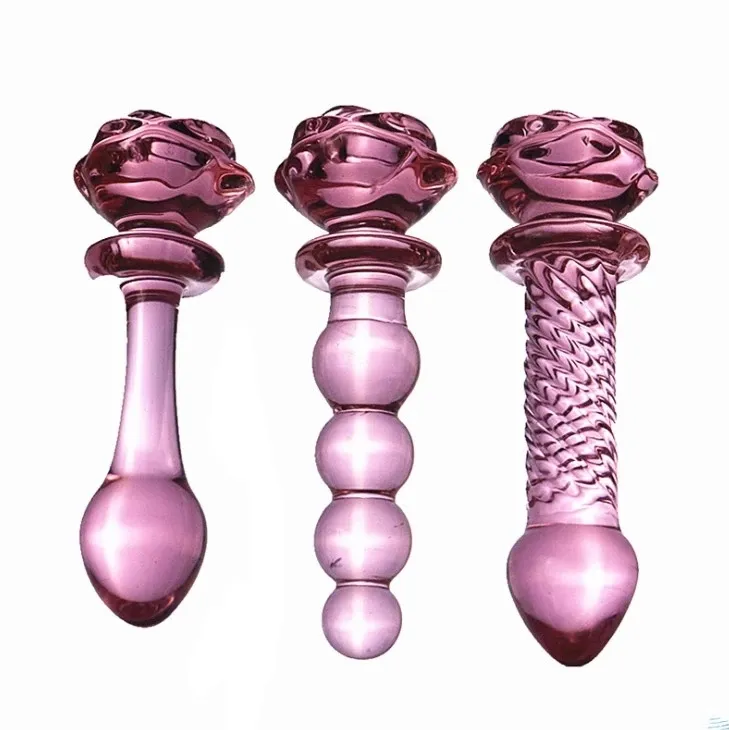 2022 bellissimo nuovo fiore rosa G Spot Dildo di vetro anale ma Plug Set giocattolo del sesso per la masturbazione delle donne