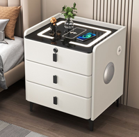 Table de chevet multifonctionnelle intelligente en bois massif, style minimaliste moderne, avec charge sans fil et éclairage LED intégré, idéale pour hôtel