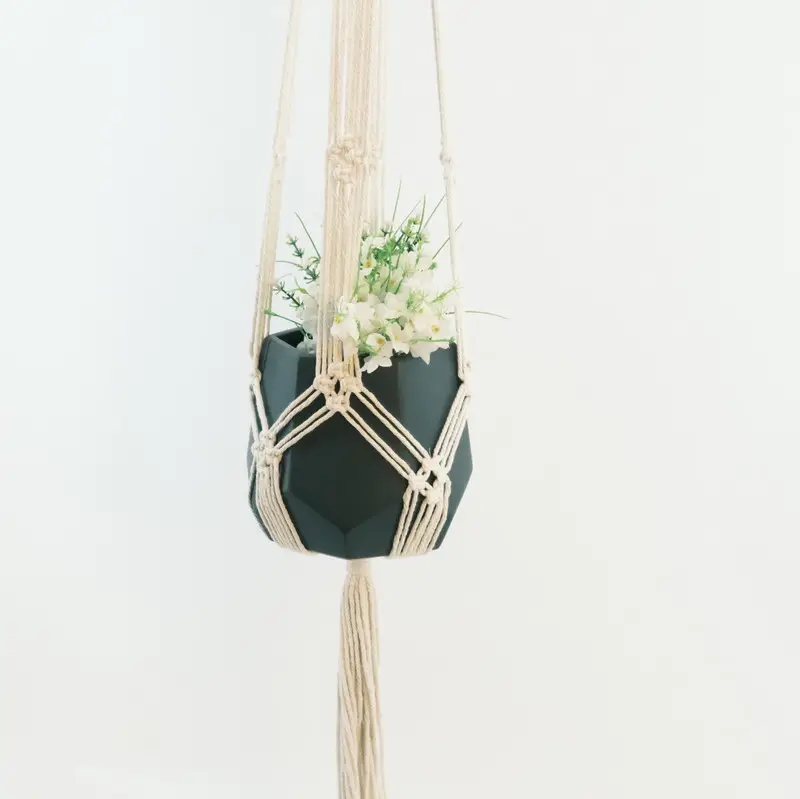 Cesta de parede em macramê preto, vaso de poliéster feito à mão para decoração de casa e jardim, arte de parede