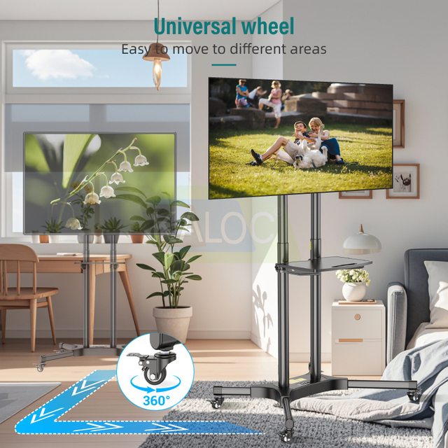 KLC-131A Mobile Tv Cart With Wheels 32 to 65 Inch Screens Vesa 600*400 Sliding Removable Lcd Led Tv Stand Unifversan Adjustable