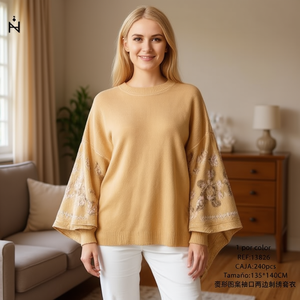 Maglione con Polsini Ricamati a Motivo Diamantato 135*140CM, Top Lavorato a Maglia Ampio da Donna - Product Image 3