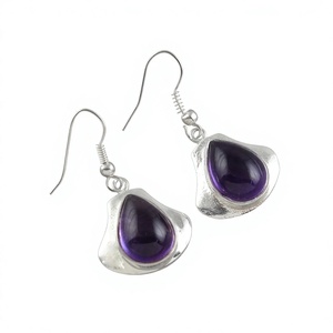 925 Sterling <b>Silver</b> Pear Shape Amethyst <b>Dangle</b> <b>Earrings</b> for Women Handmade Gemstone Drop <b>Earrings</b> - Product Image 1