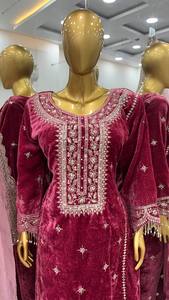 Viscose Velours Designer Look Bottom Broderie Lourde Siquance Travail Entièrement Cousu Top Dupatta Lancement Tendance Salwar/Costume - Product Image 4