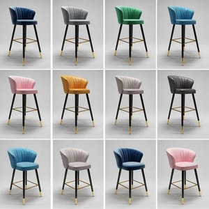 Tabouret de bar vintage à hauteur de comptoir, siège en velours pour la <span class=keywords><strong>cuisine</strong></span>, le petit-déjeuner, avec pieds en métal robustes, repose-pieds, utilisation à domicile, au bar et à l'hôtel - Product Image 6