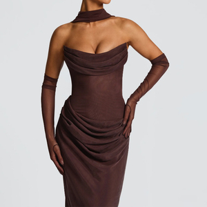 ZYHT 73492 Abito da Sera di Lusso Personalizzato in Raso per Donna <span class=keywords><strong>Vestito</strong></span> Lungo Elegante Senza Spalline Sexy da Festa <span class=keywords><strong>con</strong></span> <span class=keywords><strong>Guanti</strong></span> - Product Image 3