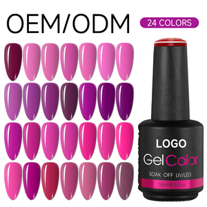 Esmalte de Uñas en Gel Vegano, Libre de Hema, 24 Colores, Personalizado OEM, Rosa Morado, Marca Privada, Venta al por Mayor, para Decoración de Uñas - Product Image 1