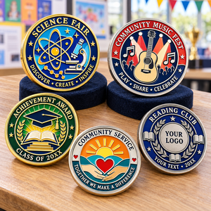 Monedas de desafío personalizadas para eventos escolares, con esmalte a color, para premios de ciencia, música, graduación y comunidad, OEM ODM - Product Image 1