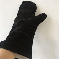 Sarung Tangan Kulit BBQ 2 Jari Tahan Suhu Tinggi dengan Lapisan Fleece Katun Anti-Potong & Tahan Panas Warna Hitam