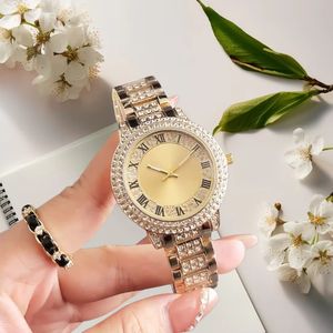 Women Rose Gold Full Rhinestone Watch Roman Numeral Stainless Steel Crocodile <b>Bracelet</b> Alloy Glass Luxury Fashion Quartz - Product Image 2