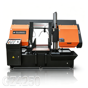 Sierra de cinta horizontal de doble columna GZ4250 de alta eficiencia para corte de perfiles de lingotes metálicos con sistema de sujeción hidráulico - Product Image 1
