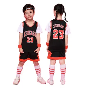 Kaus basket anak laki-laki kustom anak-anak No. 6 23 atasan Retro latihan lompat tembakan bordir Logo pola nomor favorit Anda