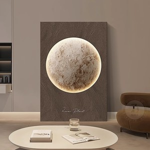 Art mural à la lumière de la lune avec rétroéclairage, peinture réaliste encadrée rectangulaire pour la décoration du salon - Product Image 3