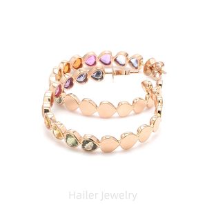 Ailer-pendientes de plata 925 con forma de corazó<span class=keywords><strong>n</strong></span> de zafiro para mujer, aretes de aro personalizados de 10K 14K 18K con arcoíris - Product Image 5