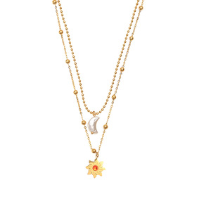 <span class=keywords><strong>Ciondolo</strong></span> MW Flower Stile Retrò a Forma di Girasole con Zirconi, Lusso Discreto in Acciaio Inox Placcato Oro Vero, Stile Palazzo per Donne - Product Image 6