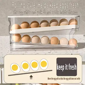 NISEVEN, superventas, organizador de huevos rodante automático para nevera, dispensador de huevos ahorrador de espacio de 2 niveles para almacenamiento de nevera