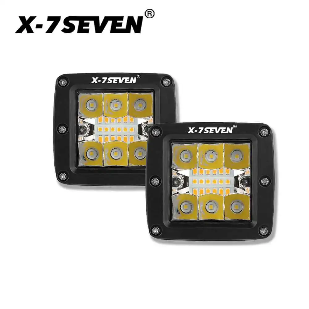 X-7SEVEN 3'' 30W White & Amber Six Modes Combo Beam Led Fog Light 3Inch LED Pods Driving Lights Spot Beam Pods Offroad Lights