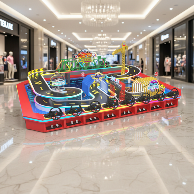 4MX3M Indoor RC Race Track with 6 Racing Cars & 6 Steering Wheels Metal Pedals for Kids' Amusement & Games