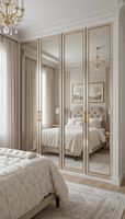 Armoire à miroir blanche haut de gamme, système de dressing sur mesure pour chambre à coucher avec élégantes poignées dorées, service de conception gratuit, OEM et ODM