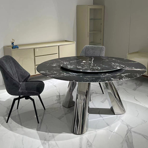 18 mét supercrystalline đá thép không gỉ kết thúc bởi sáng bóng đá cẩm thạch đen bàn ăn thiết lập - Product Image 1