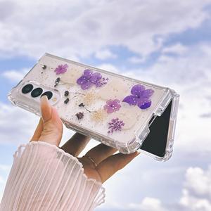 Funda de teléfono de lámina dorada con pegamento de gota rosa brillante de flores, funda transparente para <span class=keywords><strong>Samsung</strong></span> Z Fold 6 <span class=keywords><strong>Flip</strong></span> 5 4 <span class=keywords><strong>3</strong></span> - Product Image 2