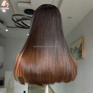 Peluca Bob Ombre Marrón de 300g con Flequillo y Corte en Capas, Sin Pegamento, Cierre de Encaje HD 5x5, Cabello Humano Liso Natural Vietnamita con Flequillo - Product Image 2