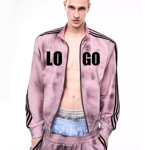 Conjunto de chándal deportivo de fabricación profesional con estampado de letras, <span class=keywords><strong>pantalones</strong></span> holgados de doble cintura y chaqueta con efecto lavado sucio - Product Image 2