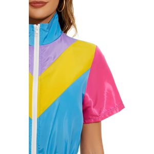 Combinaison une pièce color block pour femme, néon, manches courtes, fermeture éclair sur le devant, taille élastique, séchage rapide, tenue de soirée - Product Image 2
