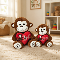 Ensemble de jouets en peluche singe personnalisés en gros, 2 tailles, animaux en peluche avec cœur LOVE, singe marron mignon pour cadeau d'enfant