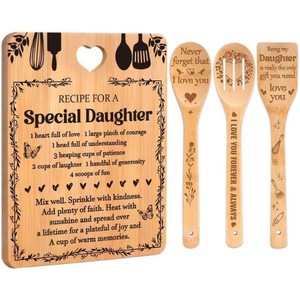 Planche à découper en bambou de <span class=keywords><strong>cuisine</strong></span> avec ensemble d'ustensiles de <span class=keywords><strong>cuisine</strong></span> en bambou de 3 pièces comme cadeau planche à découper avec cuillère à soupe spatule cuillère à fente - Product Image 3