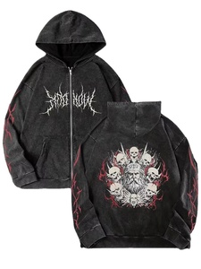 Vintage Hoodie Hip-Hop Style Washided Distressed Gothic Loose-Fit Comfortable Casual Sportswear Men's Long-Sleeve Hoodie Jacket - Product Image 2