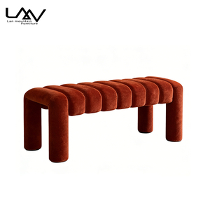Banc de fin de lit moderne en tissu rembourré avec structure en bois, idéal pour chambre d'hôtel, villa ou salon – Style et confort pour votre espace de détente. - Product Image 6