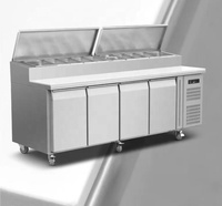 Armoire réfrigérée à pizza avec comptoir en marbre à 4 portes / Table de préparation réfrigérée