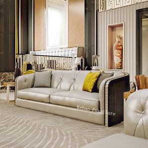 लक्जरी इतालवी डिजाइन उच्च अंत कमरे में रहने वाले फर्नीचर चमड़े के सोफे यूरोपीय शैली 1 + 2 + 3 अनुभागीय चमड़े के सोफे - Product Image 1
