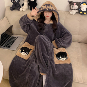 <span class=keywords><strong>Pigiama</strong></span> Autunno/Inverno per Coppie, Set Camicia da Notte <span class=keywords><strong>in</strong></span> <span class=keywords><strong>Pile</strong></span> Corallo <span class=keywords><strong>Taglie</strong></span> <span class=keywords><strong>Forti</strong></span>, Accappatoio <span class=keywords><strong>in</strong></span> Flanella, Abbigliamento da Casa - Product Image 2