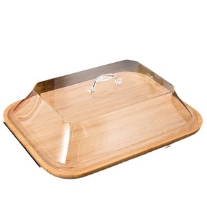 Plateau en bambou artisanal avec couvercle en acrylique 30cm 40cm, plateau carré pour servir des fruits, du pain, des bonbons, couvercle transparent - Product Image 4