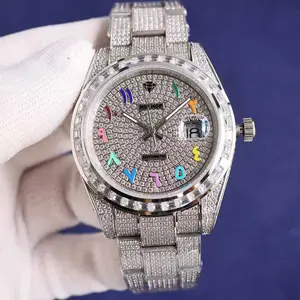 Jam tangan pria, kualitas tinggi mewah Iced Out jam tangan pria Case safir Dial Arab 41MM otomatis Hip Hop jam tangan berlian