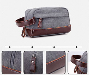 Wholesale Vintage Wristlet <strong>Clutch</strong> <strong>Waxed</strong> Canvas Men Travel Toiletry Bag With Leather Strap - Product Image 5