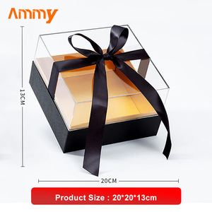 Ammy-caja de acrílico transparente con forma de corazón para pastel de boda, caja de regalo cuadrada circular con lazo de mano - Product Image 6