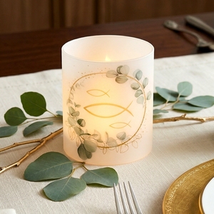6/12 Piezas Cubiertas <span class=keywords><strong>de</strong></span> Lámparas <span class=keywords><strong>de</strong></span> Plástico para Comunión, sin Luces, con Estampado <span class=keywords><strong>de</strong></span> Peces Dorados y Eucalipto, Decoración <span class=keywords><strong>de</strong></span> Mesa para Bautizo, Confirmación y Fiestas - Product Image 2