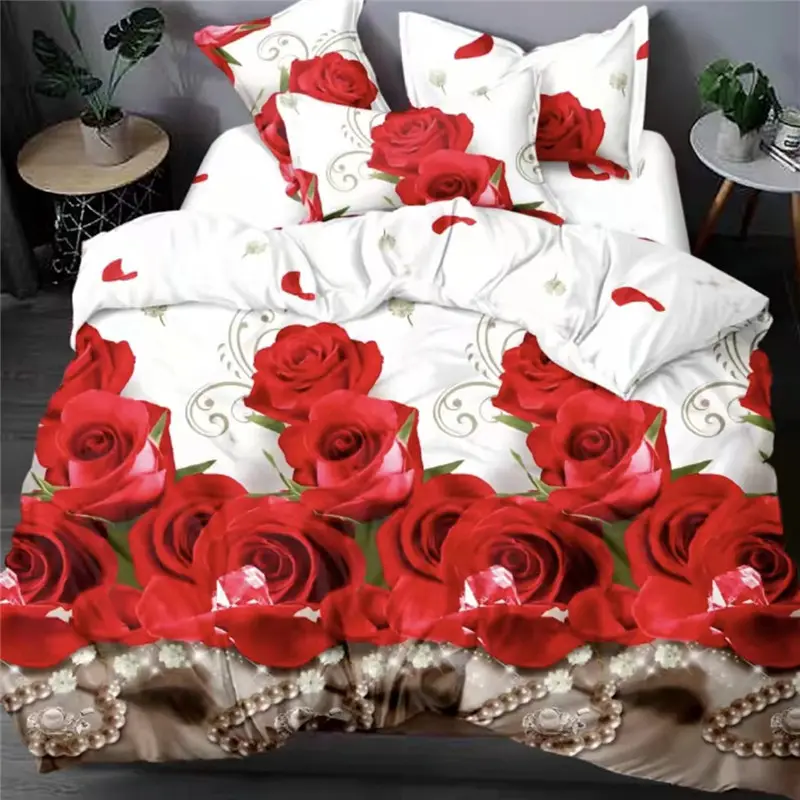 Neue Mode 3D Blume gedruckt Polyester maßge schneiderte Bettwäsche Set Bett bezug Bettlaken Set