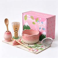 Ensemble de fouets à matcha en bambou Chasen personnalisé, bol en céramique rose, le meilleur cadeau pour marque privée, directement de l'usine