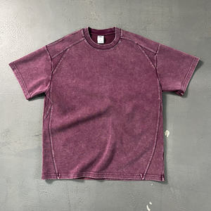 305g Heavyweight Polyester/Cotton Blend Short Sleeve T-<b>Shirt</b> Snowflake <b>Patchwork</b> Design Silk Screen Printed Washed Distressed - Product Image 2