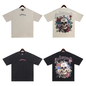 T-shirt graphique vintage délavé à l'acide pour homme, 100 % coton, imprimé crâne, coupe classique, écologique, respirant, streetwear, logo squelette - Product Image 2