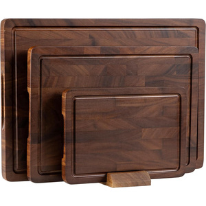 Ensemble de 3 planches à <span class=keywords><strong>d</strong></span>écouper en noyer noir à grain transversal avec support – Planche à charcuterie premium non toxique, planche de <span class=keywords><strong>d</strong></span>écoupe et de service, bloc de <span class=keywords><strong>boucher</strong></span> - Product Image 1