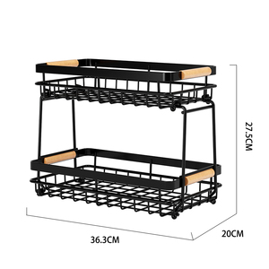 Cesta de frutas de 2 niveles, soporte de metal para frutas, carrito de almacenamiento para cocina, organizador de verduras con asa de bambú, estante para encimera - Product Image 6
