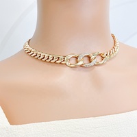 Nouveau Collier Ras du Cou 2026 Tendance en Alliage Maillons Cubains Épais Plaqué Or avec Incrustation de Cristaux et Maillons Ovales pour Femme, Bijou Tendance